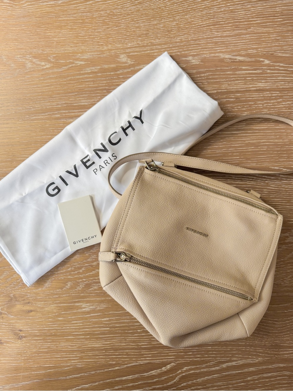 Givenchy Mini Pandora Pebbled Leather Crossbody Cream Beige Made in Italy